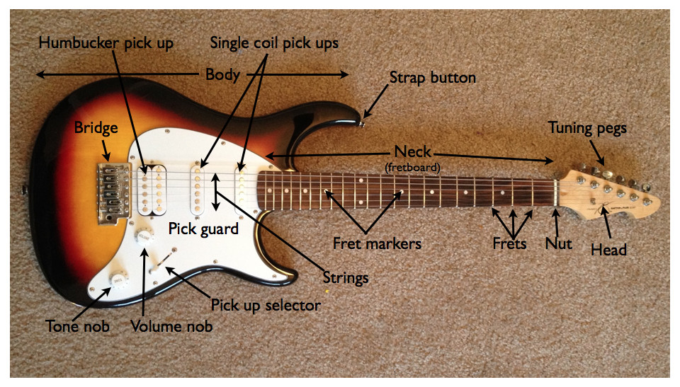 Labeled Parts Of The Electric Guitar - Self-taught lessons